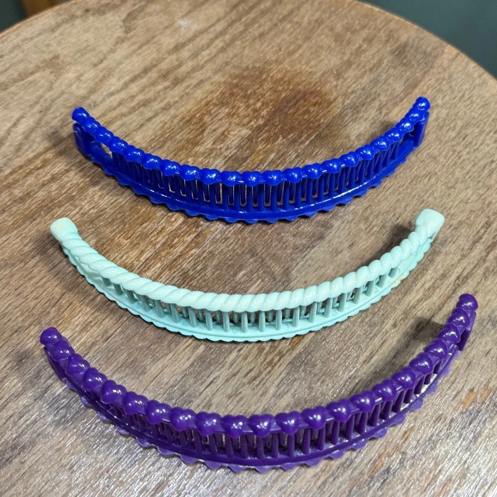 Vintage 80s Banana Clip Hair Accessories Set 3pc Clincher Ponytail Combs 6in